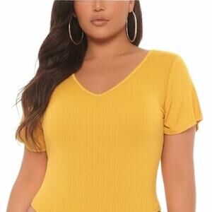 Eye Candy Body Suit Short Sleeves Yellow Gold Juniors 3X New